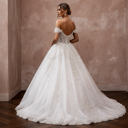 Ball Gown Wedding Dresses with Pearl Embroidered Bodices