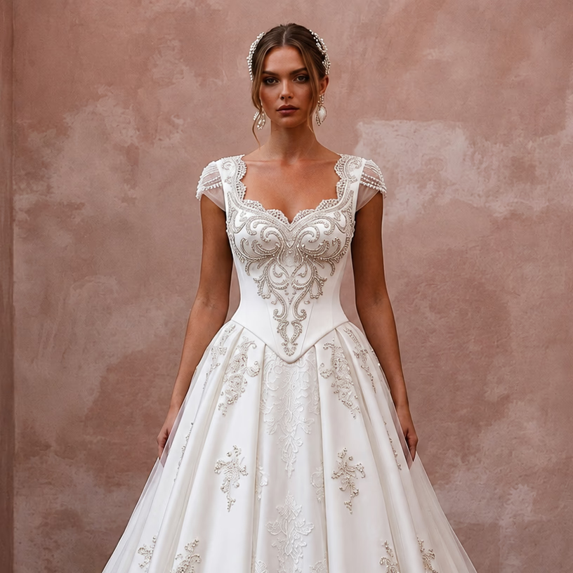 Basque Waist Wedding Dresses with Classic Bridal Charm - Apparel & Accessories > Clothing > Wedding & Bridal Party Dresses > Wedding Dresses - Mignonette Bridal