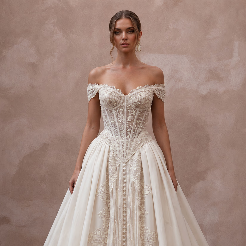 Basque Waist Wedding Dresses with Vintage Inspiration - Apparel & Accessories > Clothing > Wedding & Bridal Party Dresses > Wedding Dresses - Mignonette