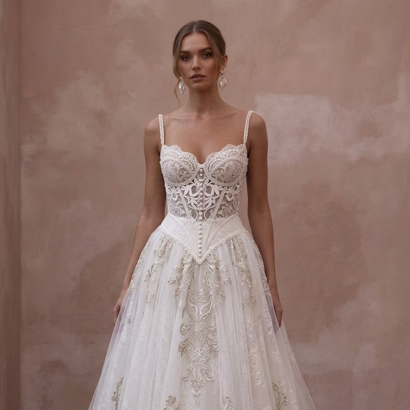 Basque Waist Wedding Dresses with Vintage Romance - Apparel & Accessories > Clothing > Wedding & Bridal Party Dresses > Wedding Dresses - Mignonette