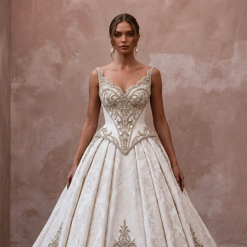 Basque Waist Wedding Dresses with Vintage Royal Style - Apparel & Accessories > Clothing > Wedding & Bridal Party Dresses > Wedding Dresses - Mignonette Bridal
