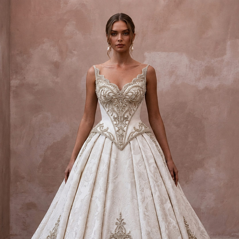 Basque Waist Wedding Dresses with Vintage Royal Style