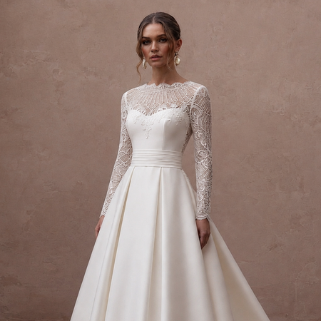 Bateau Neck Lace Wedding Dress for a Church Ceremony - Apparel & Accessories > Clothing > Wedding & Bridal Party Dresses > Wedding Dresses - Mignonette Bridal