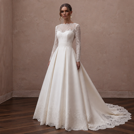 Bateau Neck Lace Wedding Dress for a Church Ceremony - Apparel & Accessories > Clothing > Wedding & Bridal Party Dresses > Wedding Dresses - Mignonette Bridal
