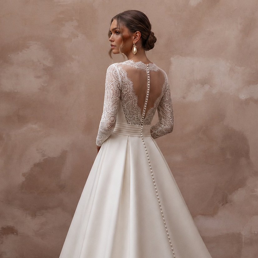 Bateau Neck Lace Wedding Dress for a Church Ceremony - Apparel & Accessories > Clothing > Wedding & Bridal Party Dresses > Wedding Dresses - Mignonette Bridal