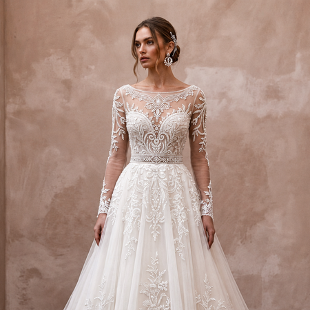 Bateau Neck Tulle Wedding Dress for a Classic Ceremony - Apparel & Accessories > Clothing > Wedding & Bridal Party Dresses > Wedding Dresses - Mignonette Bridal