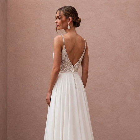 Beach Chiffon Wedding Dress with Spaghetti Straps and A-Line Silhouette