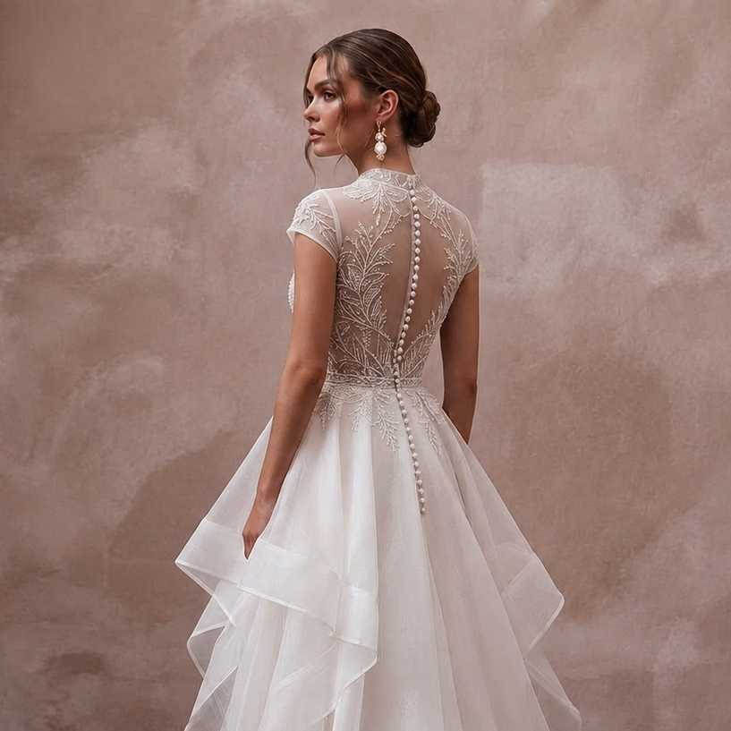 Beach Wedding Dresses with Lightweight Organza Fabrics - Apparel & Accessories > Clothing > Wedding & Bridal Party Dresses > Wedding Dresses - Mignonette Bridal