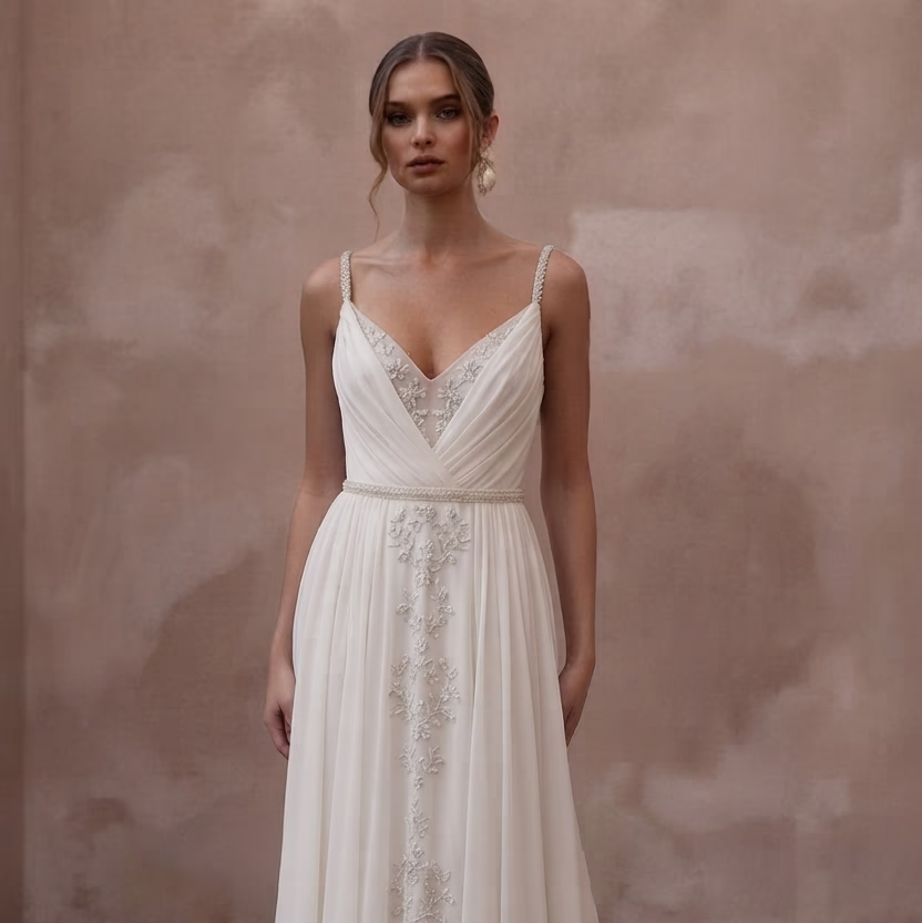 Beach Wedding Dresses with Lightweight Silk Chiffon - Apparel & Accessories > Clothing > Wedding & Bridal Party Dresses > Wedding Dresses - Mignonette