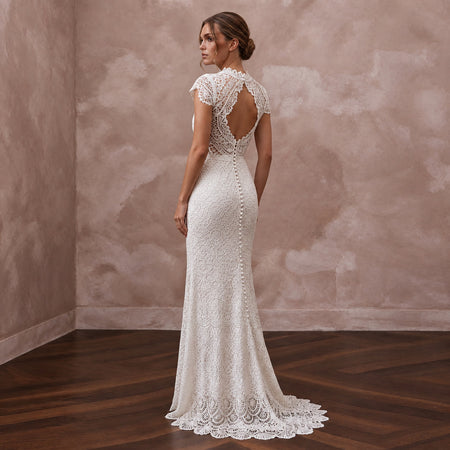 Beachy White Crochet Lace Sheath Bridal Gown for Tropical Vow Renewal