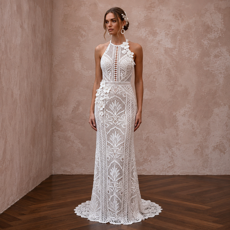 Beachy White Crochet Lace Sheath for Tropical Vow Renewal