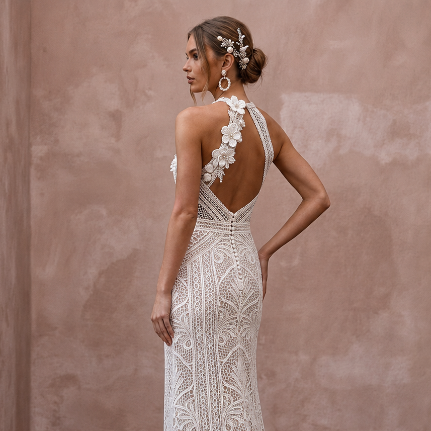 Beachy White Crochet Lace Sheath for Tropical Vow Renewal