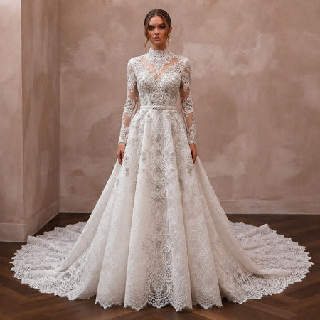 Beaded Chantilly Lace Wedding Dresses with Luxury Finish - Apparel & Accessories > Clothing > Wedding & Bridal Party Dresses > Wedding Dresses - Mignonette Bridal