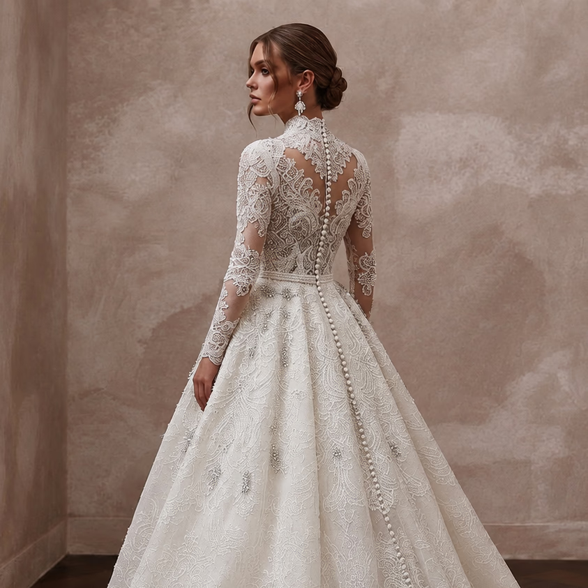 Beaded Chantilly Lace Wedding Dresses with Luxury Finish - Apparel & Accessories > Clothing > Wedding & Bridal Party Dresses > Wedding Dresses - Mignonette Bridal