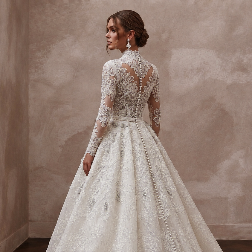 Beaded Chantilly Lace Wedding Dresses with Luxury Finish