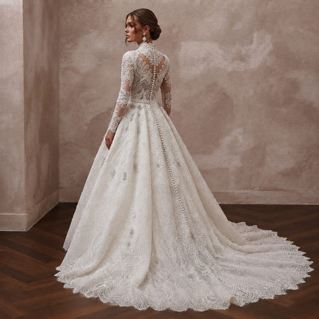 Beaded Chantilly Lace Wedding Dresses with Luxury Finish