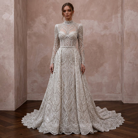 Beaded Lace Bridal Gown for a Black-Tie Ceremony
