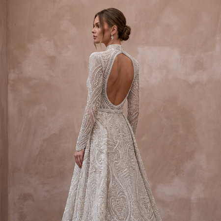 Beaded Lace Bridal Gown for a Black-Tie Ceremony