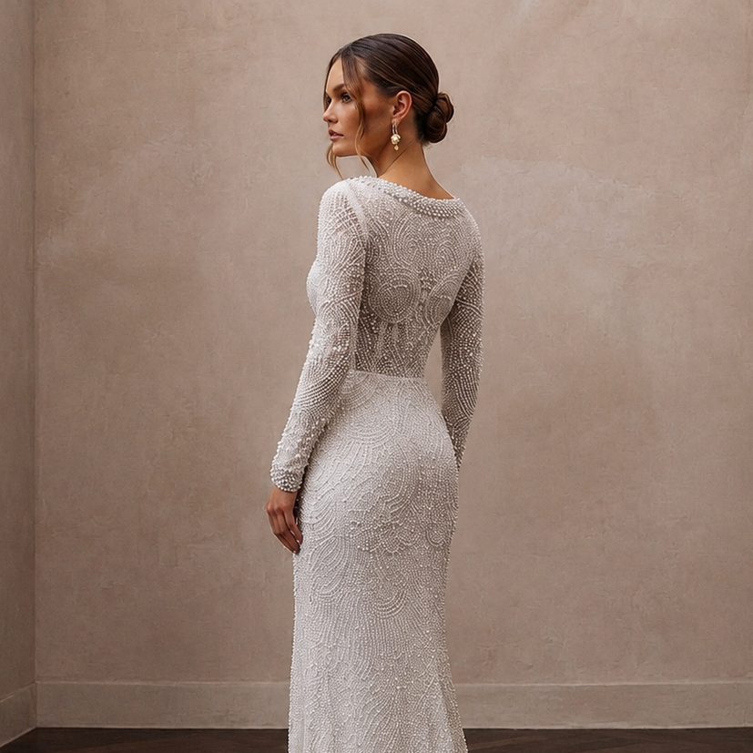 Beaded Lace Reception Bridal Dress - Apparel & Accessories > Clothing > Wedding & Bridal Party Dresses > Wedding Dresses - Mignonette Bridal