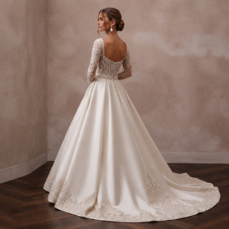 Beaded Satin Wedding Gown for a Formal Church Ceremony