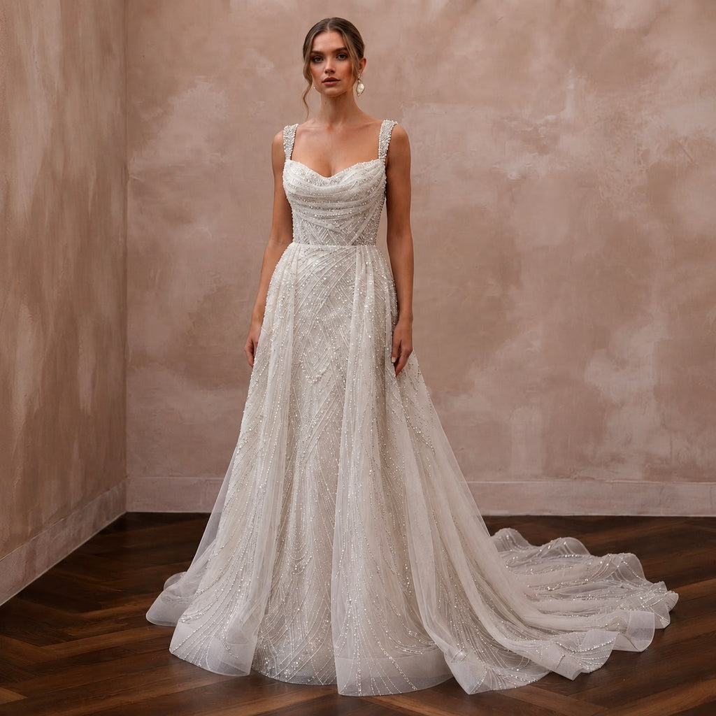 Beaded Tulle Bridal Gown for an Evening Wedding