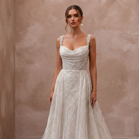 Beaded Tulle Bridal Gown for an Evening Wedding