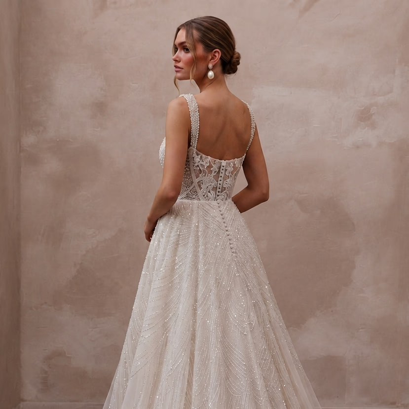 Beaded Tulle Bridal Gown for an Evening Wedding