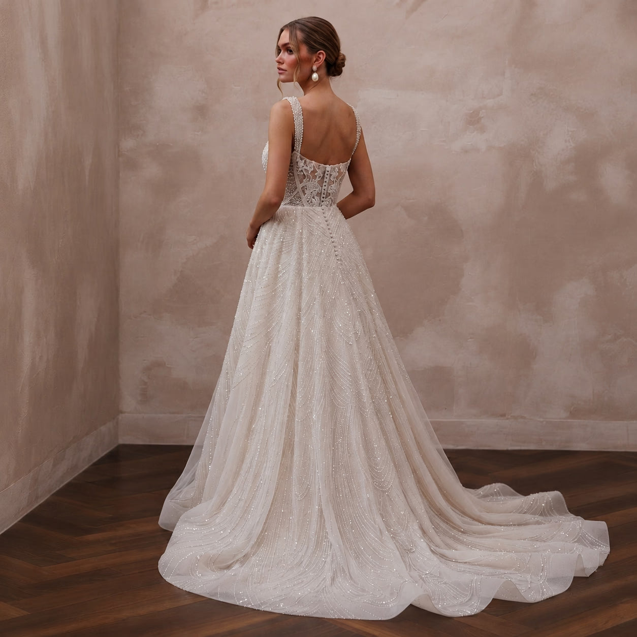 Beaded Tulle Bridal Gown for an Evening Wedding