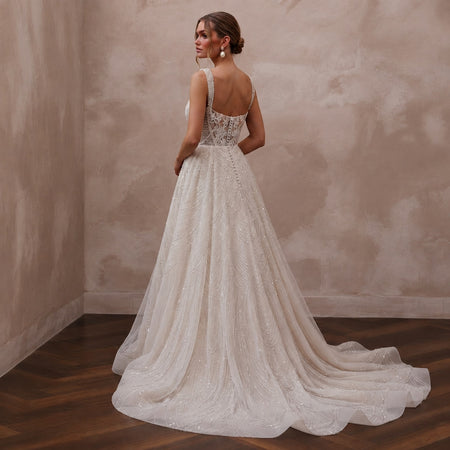 Beaded Tulle Bridal Gown for an Evening Wedding