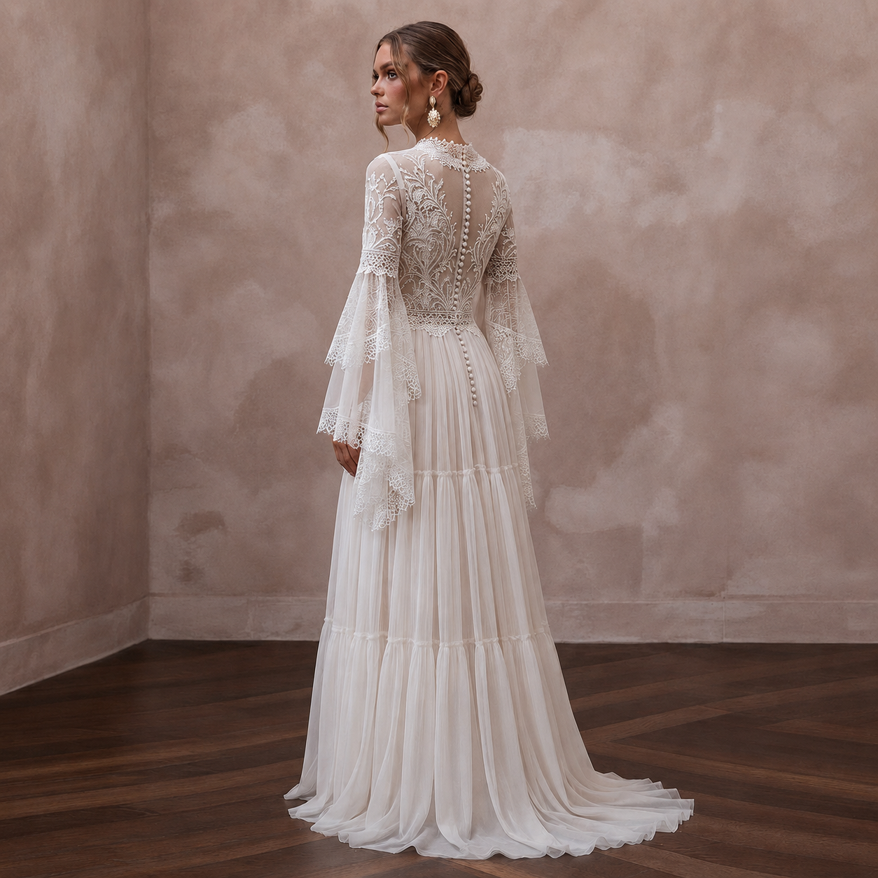 Bell Sleeve Boho Wedding Dress for a Country Ceremony - Apparel & Accessories > Clothing > Wedding & Bridal Party Dresses > Wedding Dresses - Mignonette Bridal