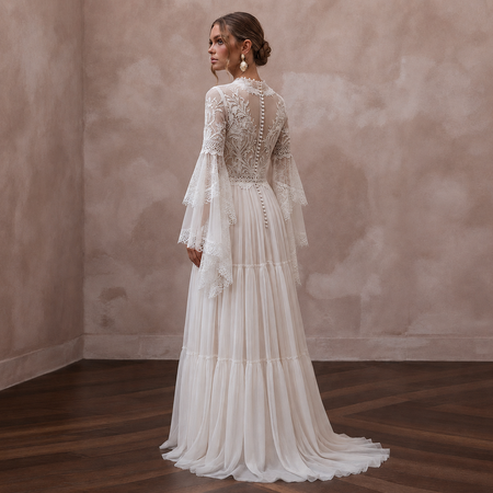 Bell Sleeve Boho Wedding Dress for a Country Ceremony - Apparel & Accessories > Clothing > Wedding & Bridal Party Dresses > Wedding Dresses - Mignonette Bridal