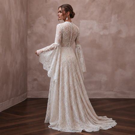 Bell Sleeve Lace Bridal Gown for a Woodland Ceremony - Apparel & Accessories > Clothing > Wedding & Bridal Party Dresses > Wedding Dresses - Mignonette Bridal