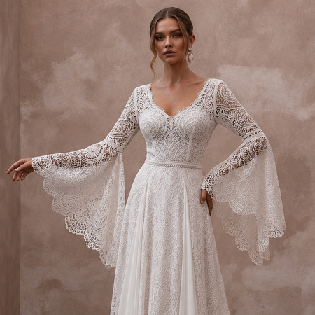 Bell Sleeve Wedding Dresses with Bohemian Charm