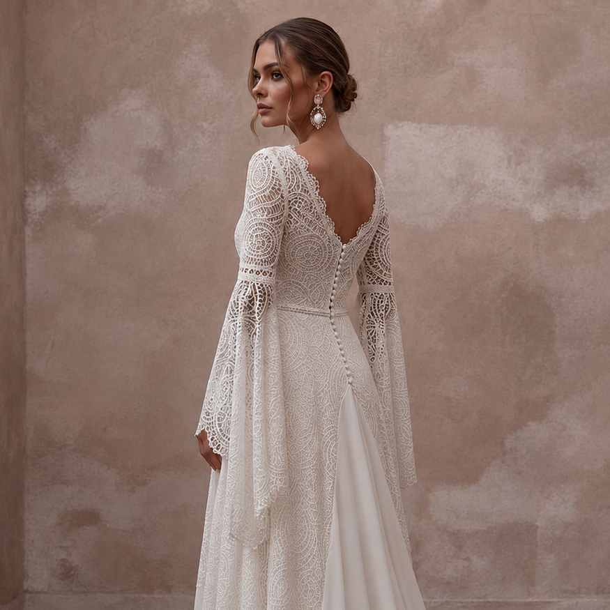 Bell Sleeve Wedding Dresses with Bohemian Charm