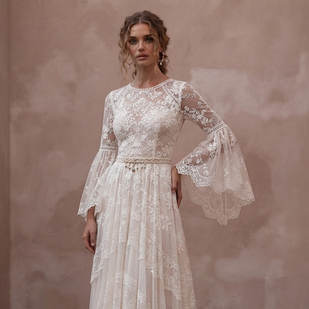 Bell Sleeve Wedding Dresses with Bohemian Inspiration