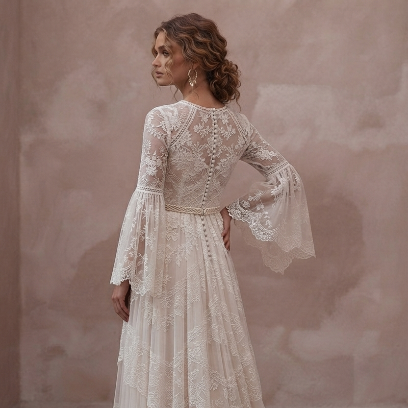 Bell Sleeve Wedding Dresses with Bohemian Inspiration