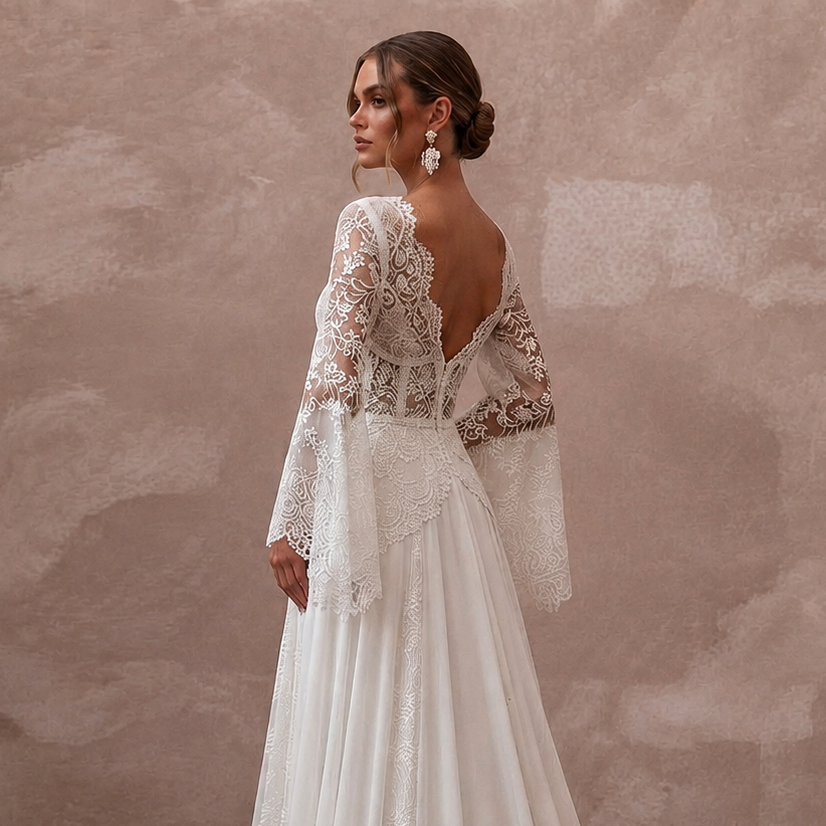 Bell Sleeve Wedding Dresses with Bohemian Romance