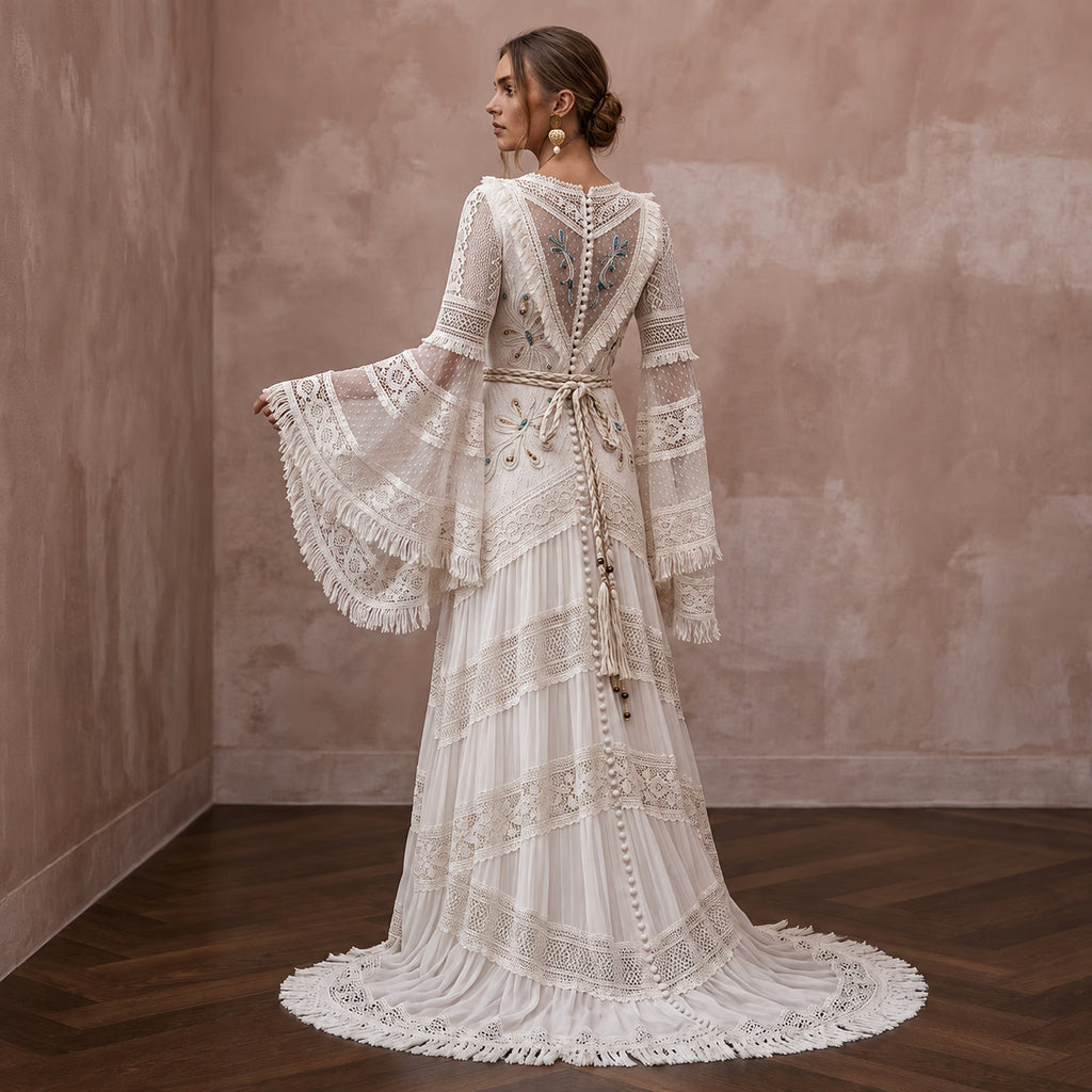 Bell Sleeve Wedding Dresses with Boho Chic Style - Apparel & Accessories > Clothing > Wedding & Bridal Party Dresses > Wedding Dresses - Mignonette Bridal