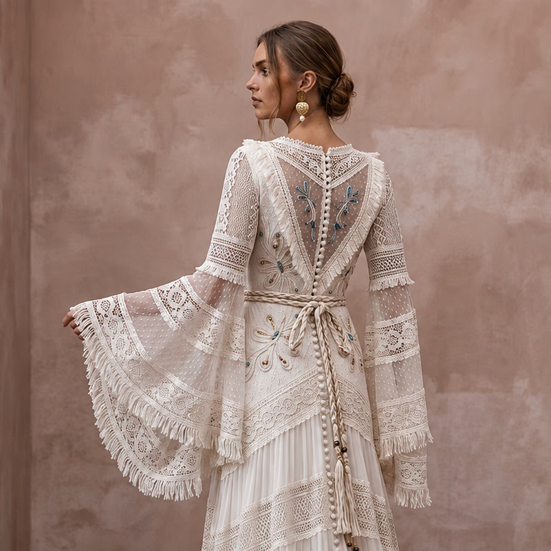 Bell Sleeve Wedding Dresses with Boho Chic Style - Apparel & Accessories > Clothing > Wedding & Bridal Party Dresses > Wedding Dresses - Mignonette Bridal
