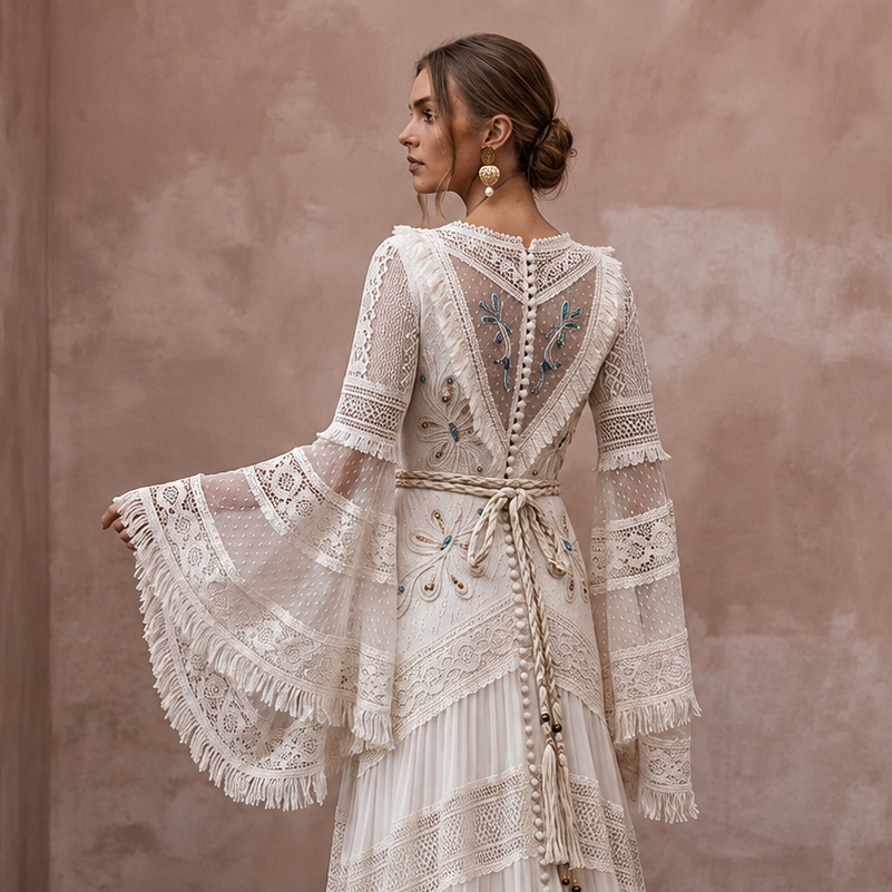 Bell Sleeve Wedding Dresses with Boho Chic Style