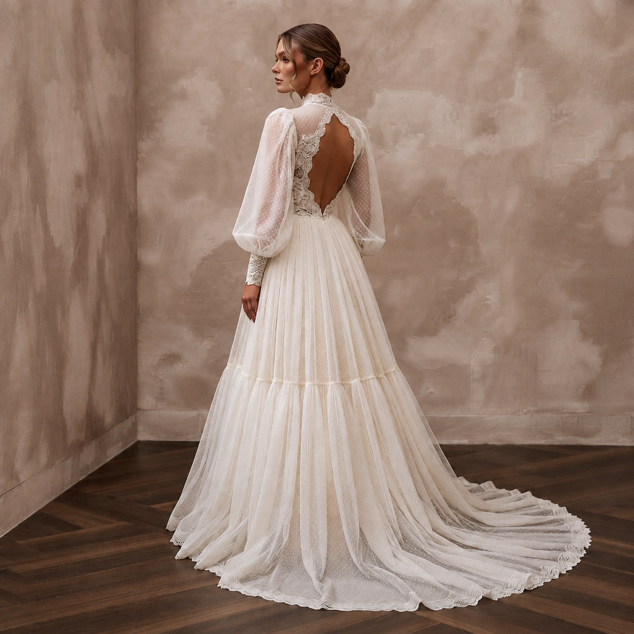 Bishop Sleeve Tulle Wedding Dress for a Vintage Wedding Secondary image