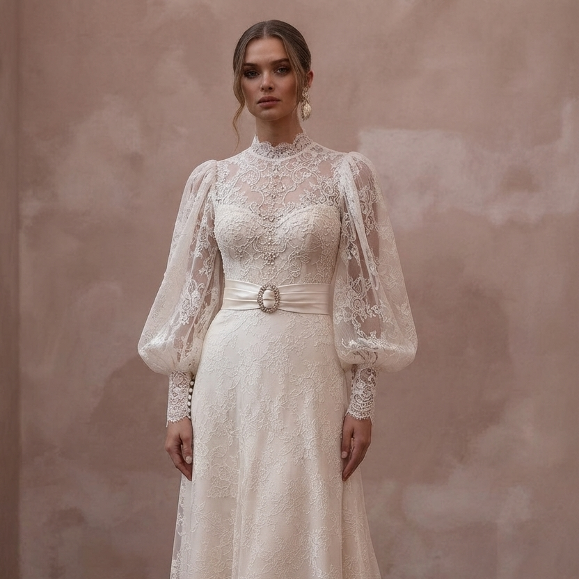 Bishop Sleeve Wedding Dresses with Vintage Elegance