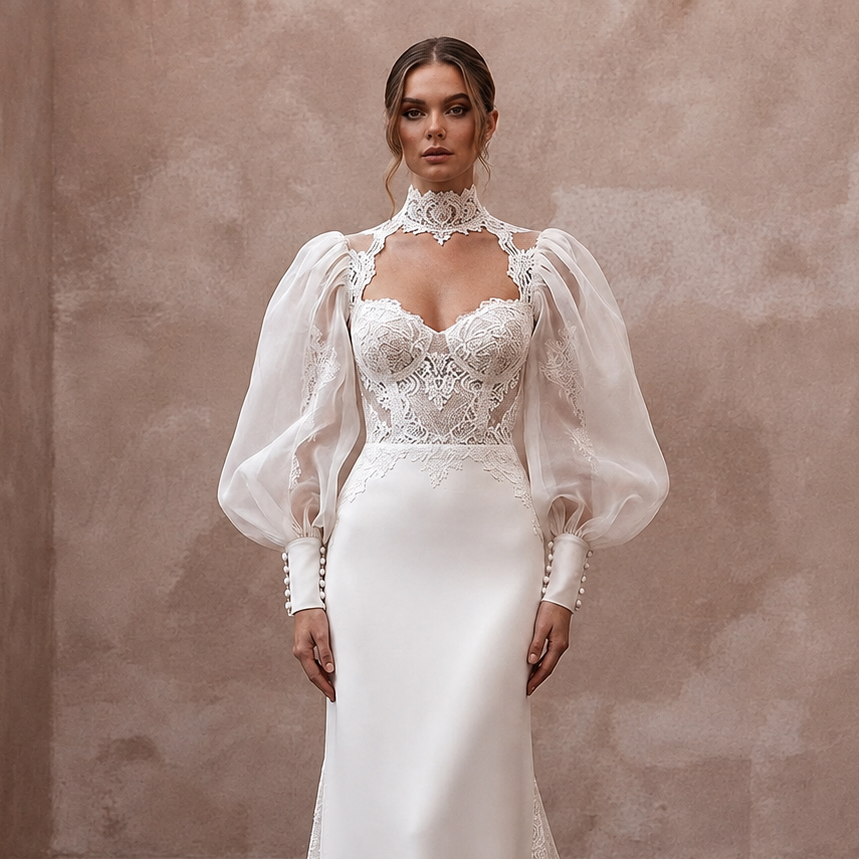 Bishop Sleeve Wedding Dresses with Vintage Elegance