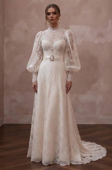 Bishop Sleeve Wedding Dresses with Vintage Elegance - Apparel & Accessories > Clothing > Wedding & Bridal Party Dresses > Wedding Dresses - Mignonette