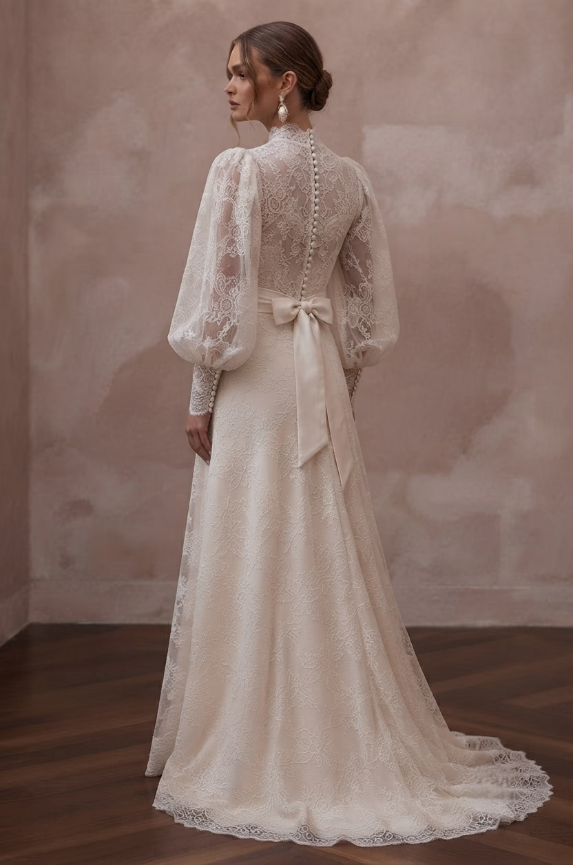 Bishop Sleeve Wedding Dresses with Vintage Elegance - Apparel & Accessories > Clothing > Wedding & Bridal Party Dresses > Wedding Dresses - Mignonette