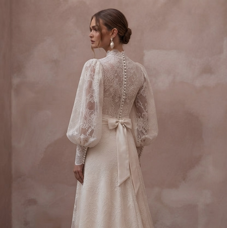 Bishop Sleeve Wedding Dresses with Vintage Elegance - Apparel & Accessories > Clothing > Wedding & Bridal Party Dresses > Wedding Dresses - Mignonette