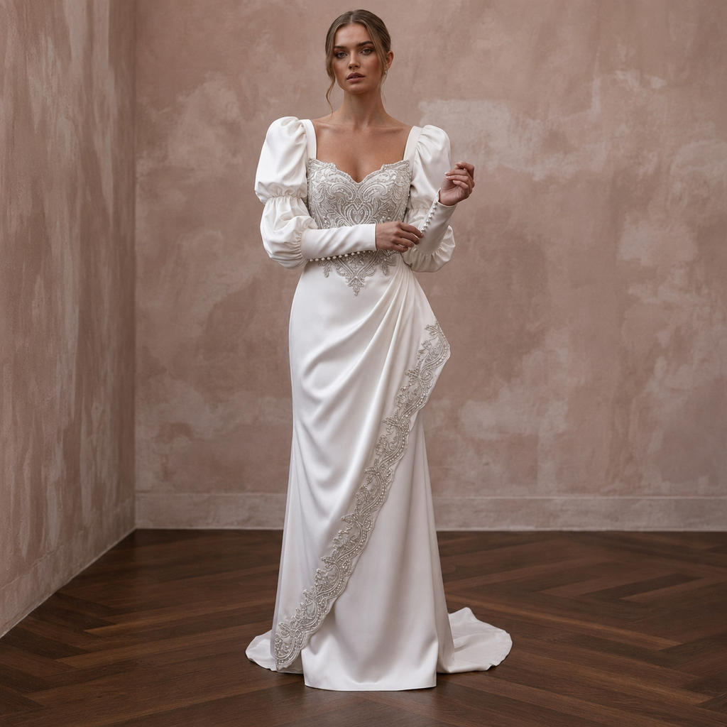 Bishop Sleeve Wedding Dresses with Vintage Elegance