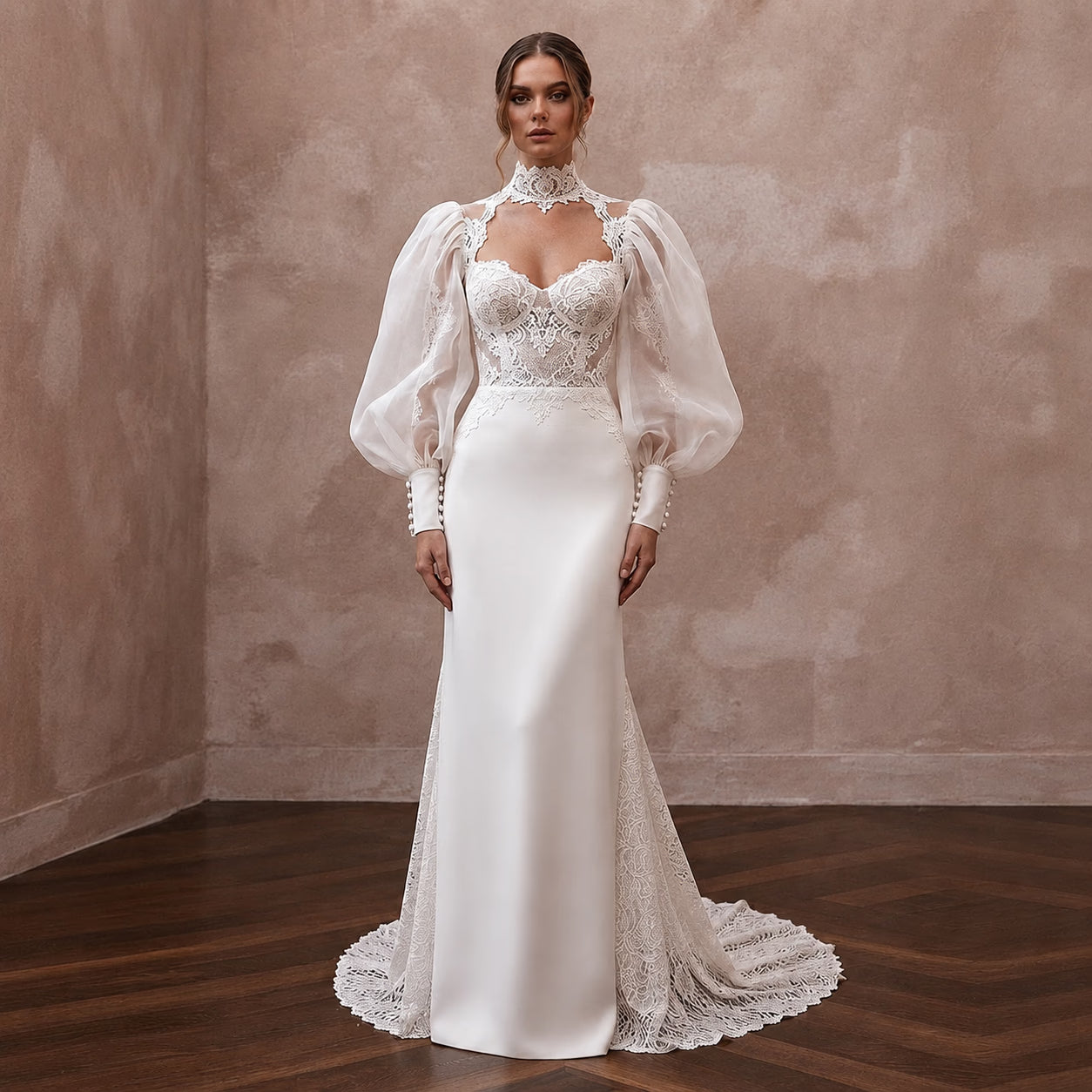 Bishop Sleeve Wedding Dresses with Vintage Elegance - Apparel & Accessories > Clothing > Wedding & Bridal Party Dresses > Wedding Dresses - Mignonette Bridal Main image