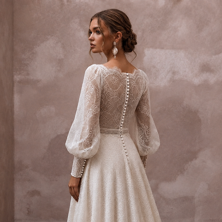 Bishop Sleeve Wedding Dresses with Vintage Lace Accents