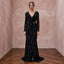 Black Floral Burnout Velvet Long Sleeve Wrap Formal Gown